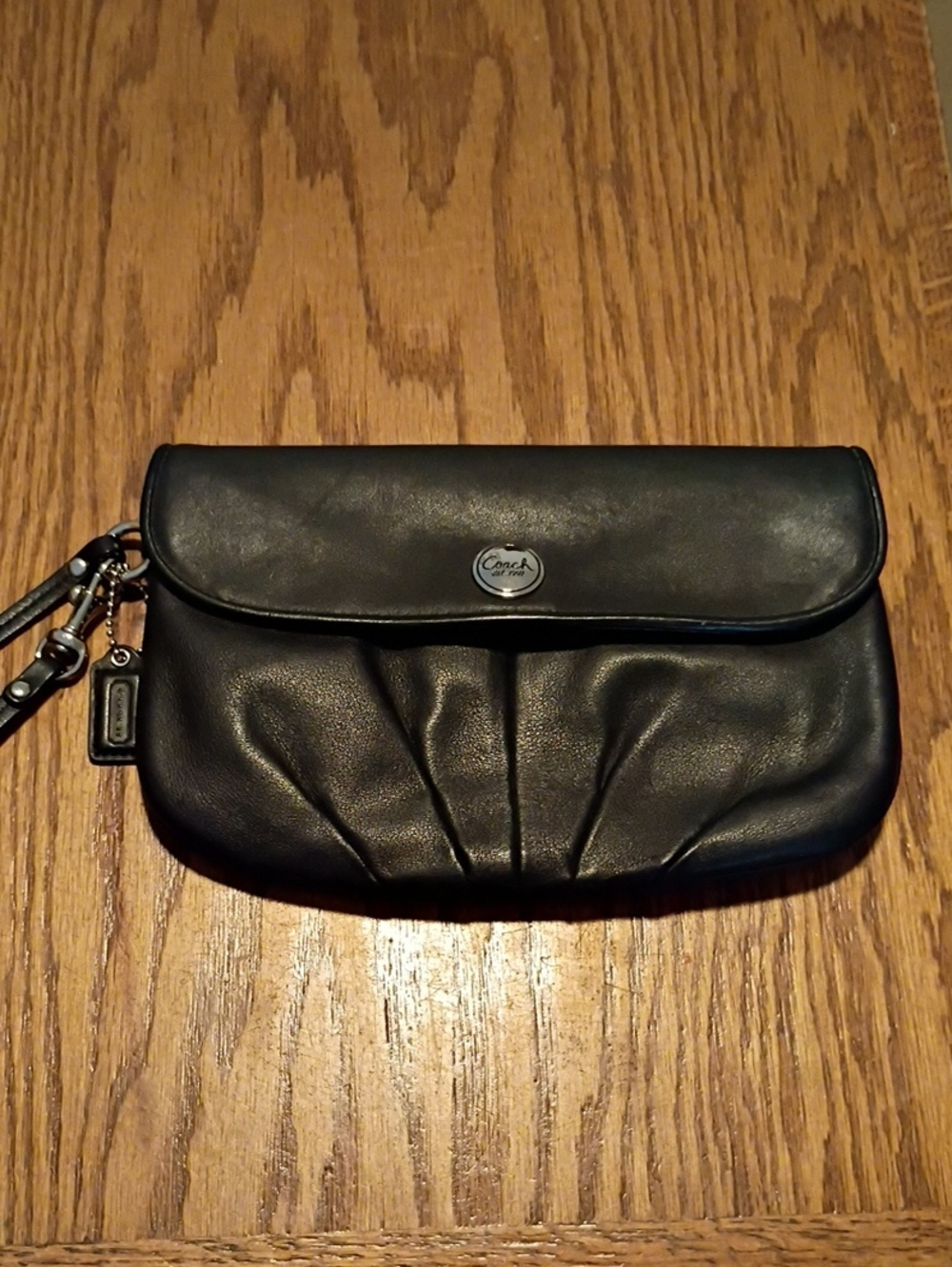 Coach Black Leather Pleated Wristlet Clutch